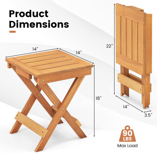 14 Inch Compact Folding Side Table with Slatted Tabletop - Color: Natural