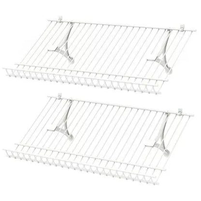 Closet Shelves Wall Mounted Set of 2 Metal Wire Shoe Racks - Color: White