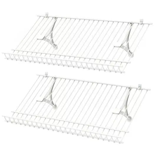 Closet Shelves Wall Mounted Set of 2 Metal Wire Shoe Racks - Color: White