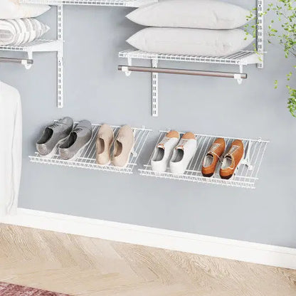 Closet Shelves Wall Mounted Set of 2 Metal Wire Shoe Racks - Color: White