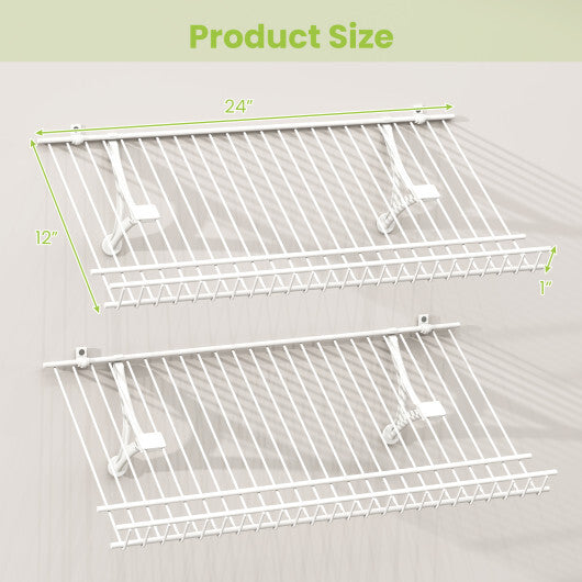 Closet Shelves Wall Mounted Set of 2 Metal Wire Shoe Racks - Color: White