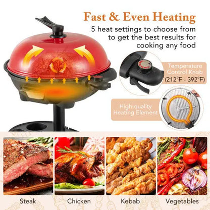 1350 W Outdoor Electric BBQ Grill with Removable Stand Easy to Install-Red - Color: Red