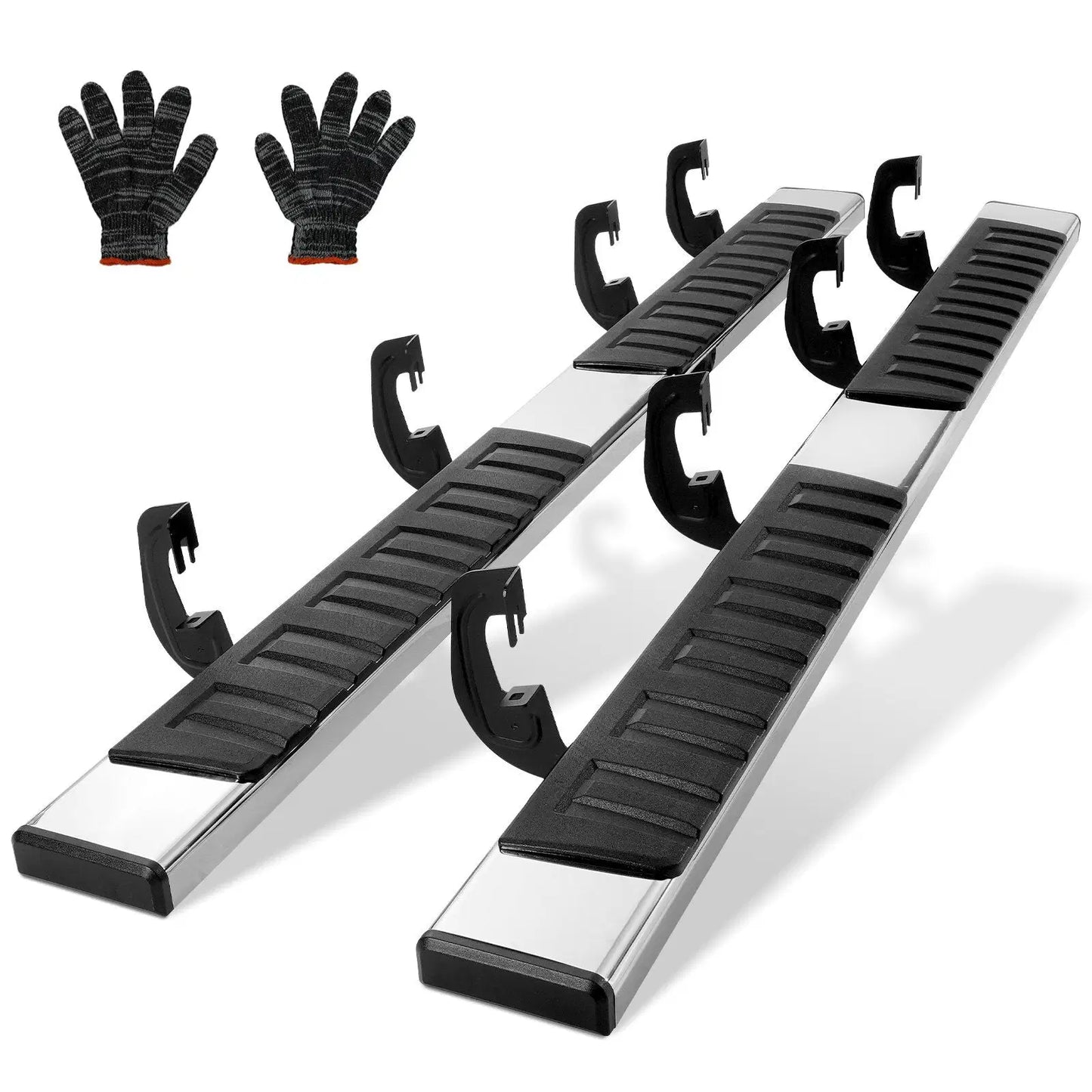 Running Boards, 6" Step Bars Compatible with 2007-2018 Chevy Silverado/GMC Sierra 1500 Crew Cab/2019 2500HD 3500HD 1500 LD, 201 Stainless Steel Side Steps Nerf Bars, 500LBS Capacity, 2 Piece