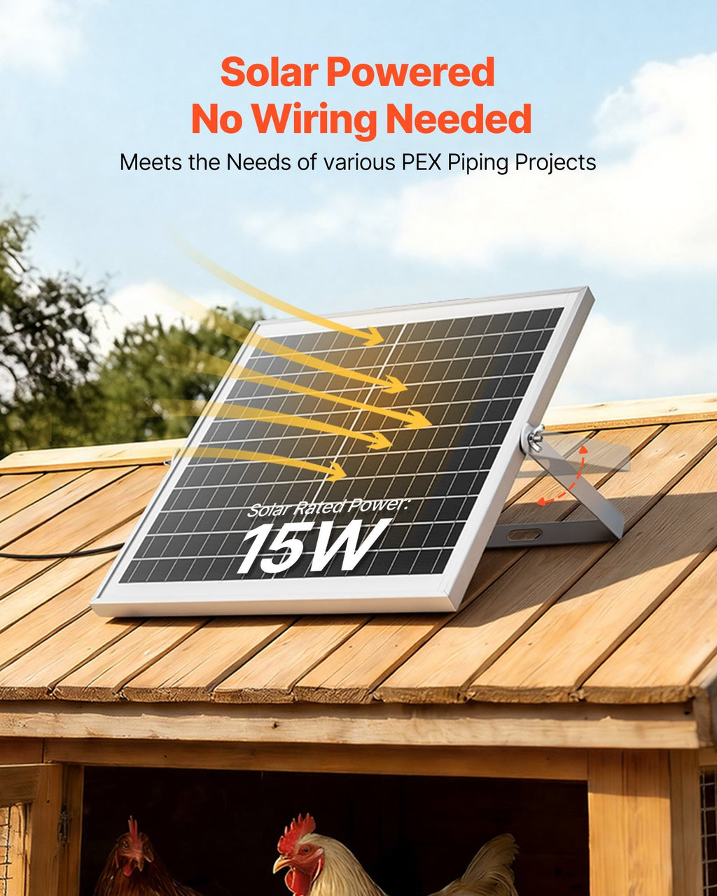 Solar Powered Fan, 15W Solar Panel with 2 Fans, Adjustable Solar Panel Angle, 2668 RPM High-Speed, Flexible Installation, Fast Air Exchange for Greenhouse, Grow Tents, Chicken Coops, Shelters