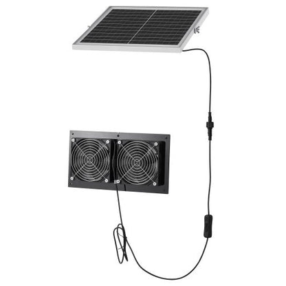 Solar Powered Fan, 15W Solar Panel with 2 Fans, Adjustable Solar Panel Angle, 2668 RPM High-Speed, Flexible Installation, Fast Air Exchange for Greenhouse, Grow Tents, Chicken Coops, Shelters