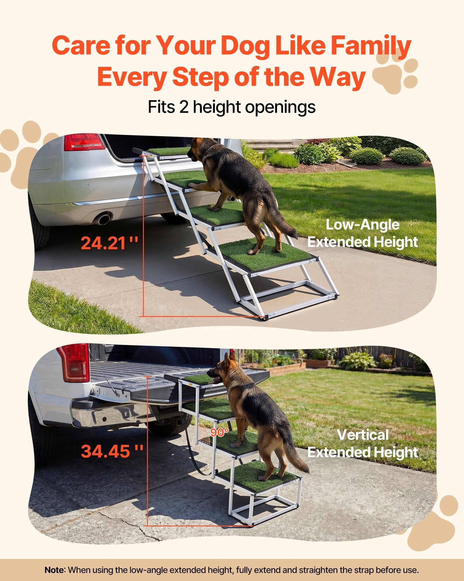 Dog Stairs for Car, 4 Steps Extra Wide Foldable Dog Ramp for Large Dogs with Non-Slip Surface, Portable Lightweight Pet Stairs Ladder for Car, SUV, Truck, High Bed, Sofa, Support up to 200 lbs