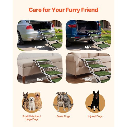 Dog Stairs for Car, 4 Steps Extra Wide Foldable Dog Ramp for Large Dogs with Non-Slip Surface, Portable Lightweight Pet Stairs Ladder for Car, SUV, Truck, High Bed, Sofa, Support up to 200 lbs