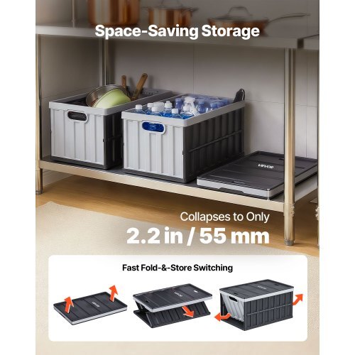 Plastic Collapsible Storage Bins with Lids, 65L 2 Packs, Stackable Folding Storage Crates with Handles, Holds 84 lbs Per Bin, Heavy Duty Containers, Space-Saving Baskets, for Home Organizing
