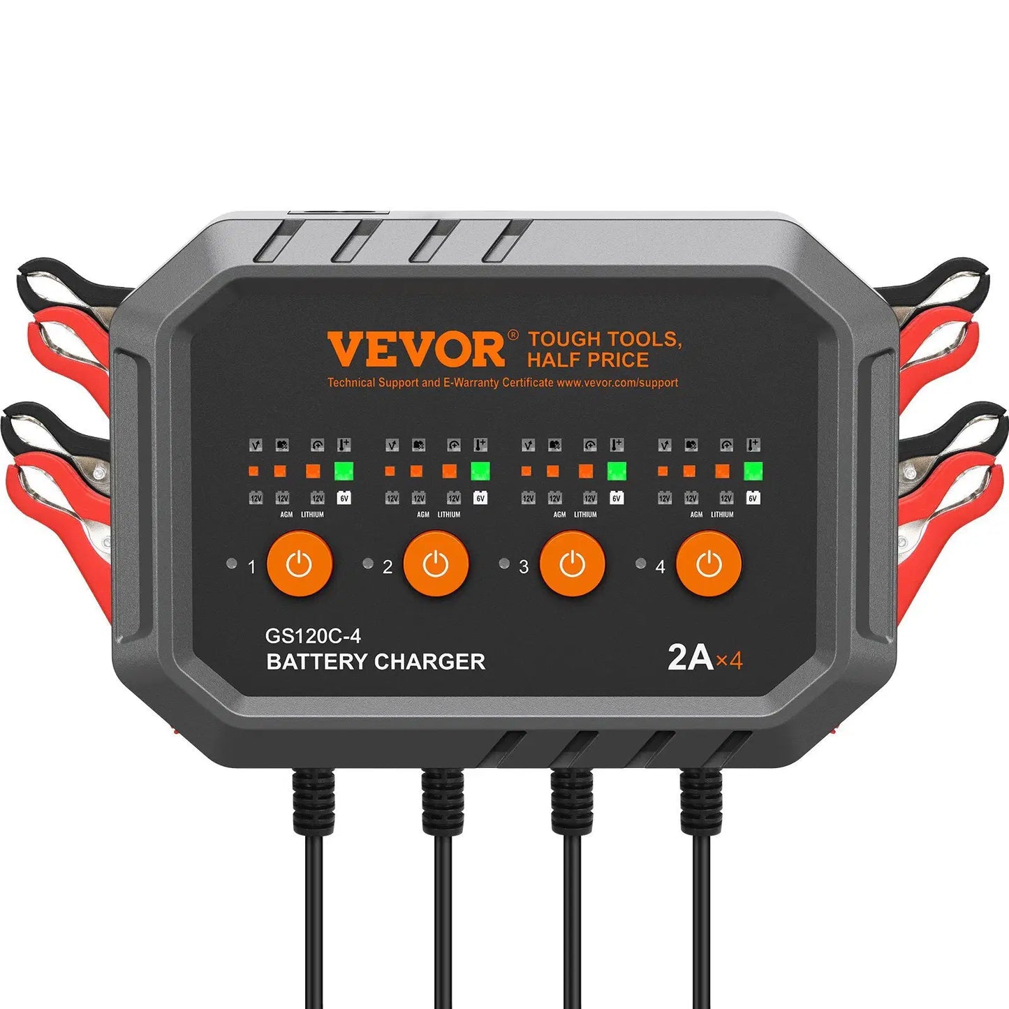 4-Bank Smart Battery Charger, 8A Total, 2A per Bank, for 6V/12V LiFePO4 and Lead-Acid AGM/Gel/SLA Batteries up to 40Ah, Automatic Charger Maintainer for Motorcycle, ATV and Lawn Mower
