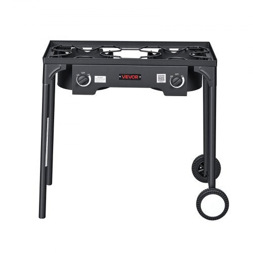2 Burner Outdoor Propane Gas Stove, 150,000 BTU Propane LPG Gas Camping Stove, Heavy-duty Carbon Steel Outdoor Cooker, with 2 Wheels & 20 PSI Regulator & Hose, for BBQ Camp Home Patio Backyard