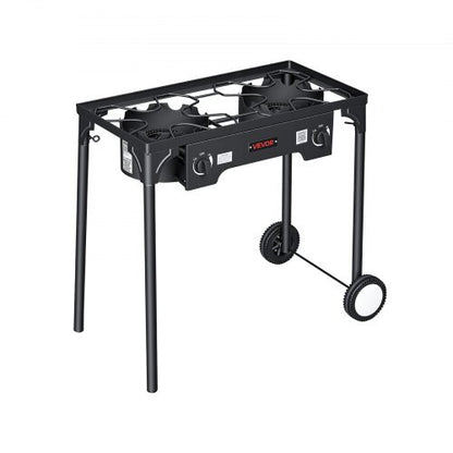 2 Burner Outdoor Propane Gas Stove, 150,000 BTU Propane LPG Gas Camping Stove, Heavy-duty Carbon Steel Outdoor Cooker, with 2 Wheels & 20 PSI Regulator & Hose, for BBQ Camp Home Patio Backyard