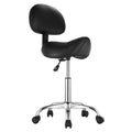 Saddle Stool with Back Support and Wheels, 450 LBS Weight Capacity Ergonomic Rolling Stool, Height Adjustable Thickened PU Leather Swivel Saddle Chair for Salon, Spa, Massage, Tattoo, Black