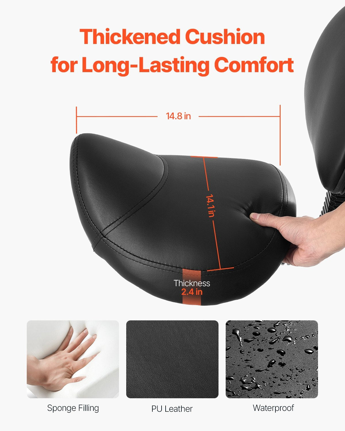 Saddle Stool with Back Support and Wheels, 450 LBS Weight Capacity Ergonomic Rolling Stool, Height Adjustable Thickened PU Leather Swivel Saddle Chair for Salon, Spa, Massage, Tattoo, Black