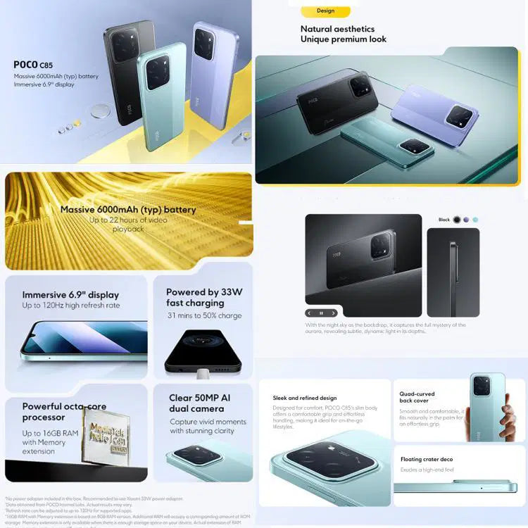 [HK Warehouse] Xiaomi POCO C85 Global, 6GB+128GB, Side Fingerprint, 6.9 inch Xiaomi HyperOS 2 MediaTek Helio G81-Ultra Octa Core, NFC, Network: 4G (Black)