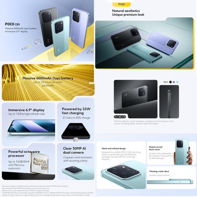 [HK Warehouse] Xiaomi POCO C85 Global, 8GB+256GB, Side Fingerprint, 6.9 inch Xiaomi HyperOS 2 MediaTek Helio G81-Ultra Octa Core, NFC, Network: 4G (Black)