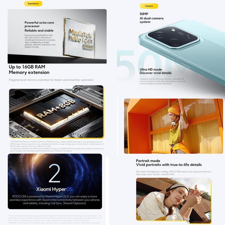 [HK Warehouse] Xiaomi POCO C85 Global, 8GB+256GB, Side Fingerprint, 6.9 inch Xiaomi HyperOS 2 MediaTek Helio G81-Ultra Octa Core, NFC, Network: 4G (Black)