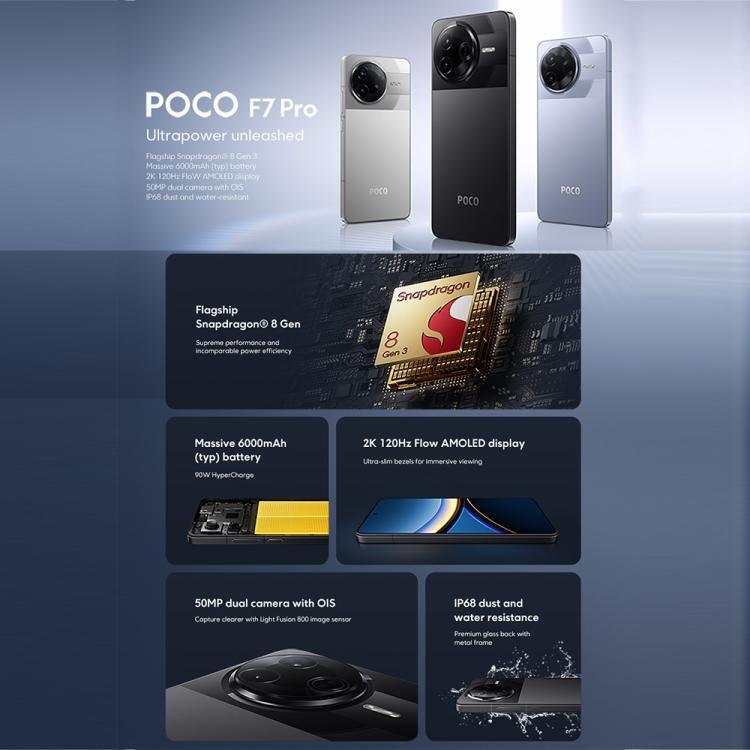 [HK Warehouse] Xiaomi POCO F7 Pro Global, 12GB+512GB, In-screen Fingerprint, 6.67 inch Xiaomi HyperOS 2 Snapdragon 8 Gen 3 Octa Core, NFC, Network: 5G (Blue)