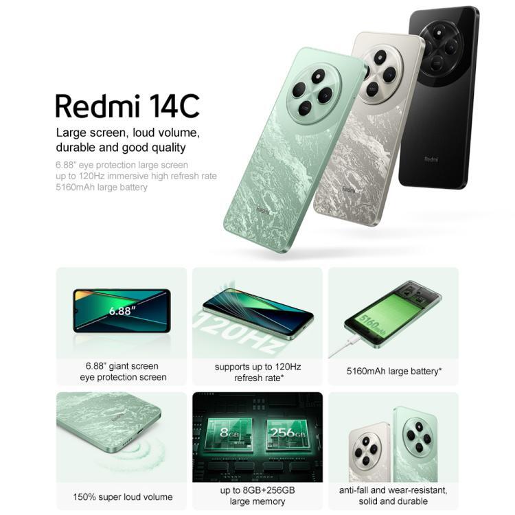 Xiaomi Redmi 14C, 4GB+64GB, 6.88 inch Xiaomi HyperOS MediaTek Helio G81-Ultra Octa Core, Network: 4G, Not Support Google Play Store(Green)
