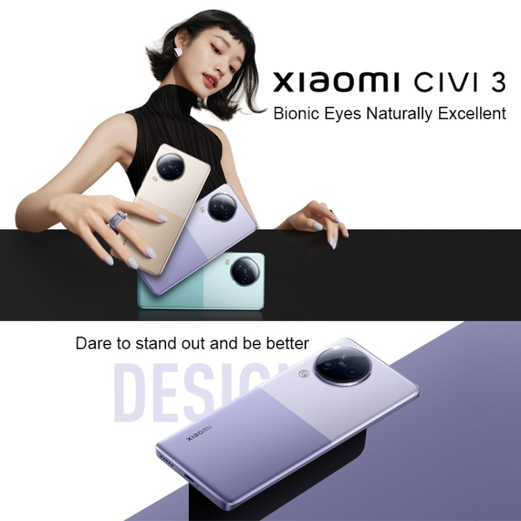 Xiaomi Civi 3 5G, 50MP Camera, 16GB+1TB, Triple Back Cameras + Dual Front Cameras, In-screen Fingerprint Identification, 4500mAh Battery, 6.55 inch MIUI 14 Dimensity 8200-Ultra Octa Core 4nm up to 3.1GHz, Network: 5G, NFC (Purple)