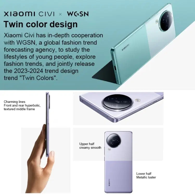 Xiaomi Civi 3 5G, 50MP Camera, 16GB+1TB, Triple Back Cameras + Dual Front Cameras, In-screen Fingerprint Identification, 4500mAh Battery, 6.55 inch MIUI 14 Dimensity 8200-Ultra Octa Core 4nm up to 3.1GHz, Network: 5G, NFC (Purple)