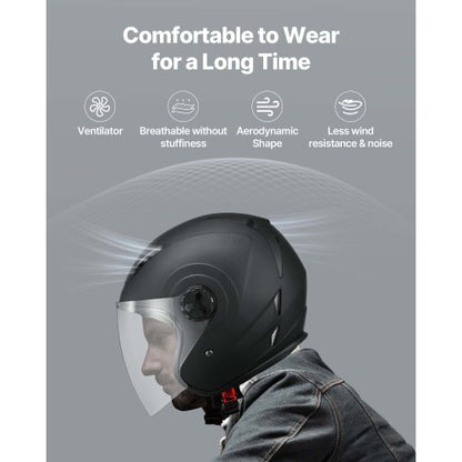 Motorcycle Helmet, 3/4 Open Face, Adult Motocross Dirt Bike Helmet with Clear Visor, Comfortable Motorbike Racing Street with Detachable Liner for Men & Women, DOT Approved, (Matte Black, XL)