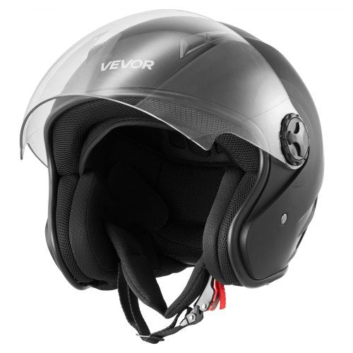 Motorcycle Helmet, 3/4 Open Face, Adult Motocross Dirt Bike Helmet with Clear Visor, Comfortable Motorbike Racing Street with Detachable Liner for Men & Women, DOT Approved, (Matte Black, XL)