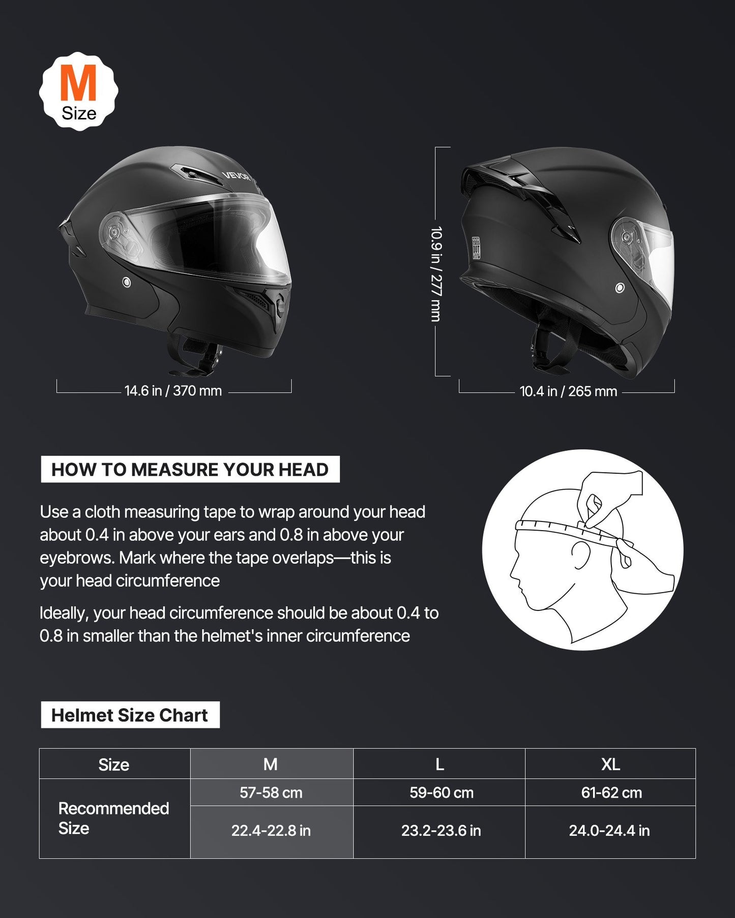 Motorcycle Helmet, Modular, Adult Motocross Dirt Bike Helmet with Large Clear Visor, Comfortable Motorbike Racing Street with Detachable Liner for Men & Women, DOT Approved, (Matte Black, M)