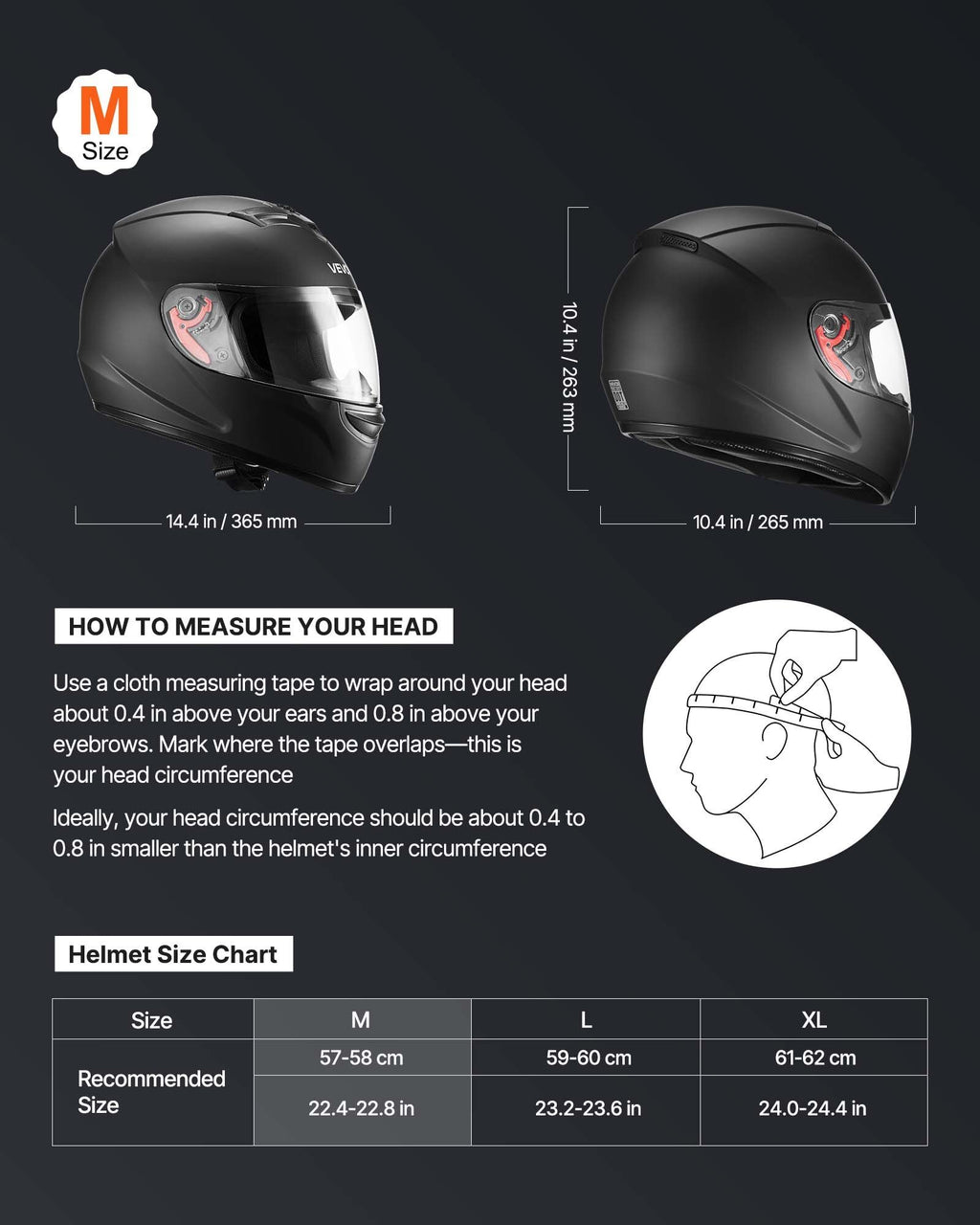 Motorcycle Helmet, Full Face, Adult Motocross Dirt Bike Helmet with Tinted and Clear Dual Visor, Motorbike Racing Street with Detachable Liner for Men & Women, DOT Approved, (Matte Black, M)
