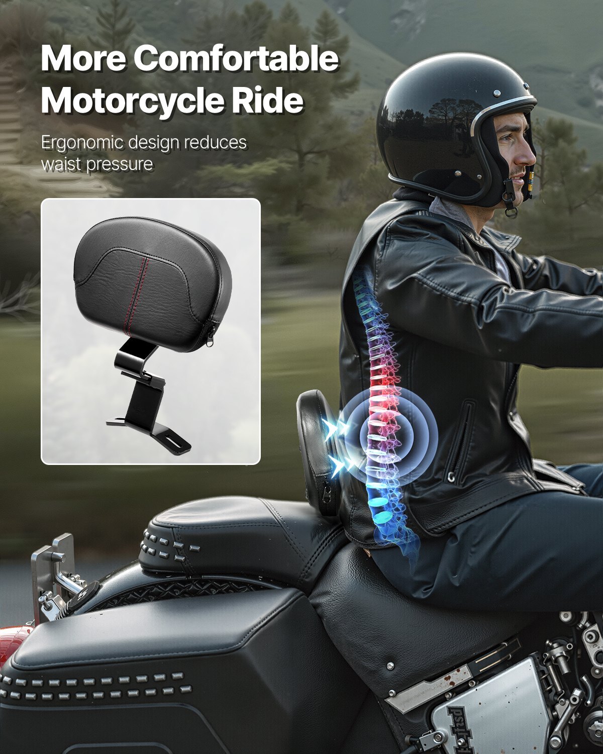 Motorcycle Backrest Sissy Bar, Compatible with Harley-Davidson Touring Street Glide, Road Glide, and Road King, 12.2-Inch Height Detachable Rider Backrest, Black