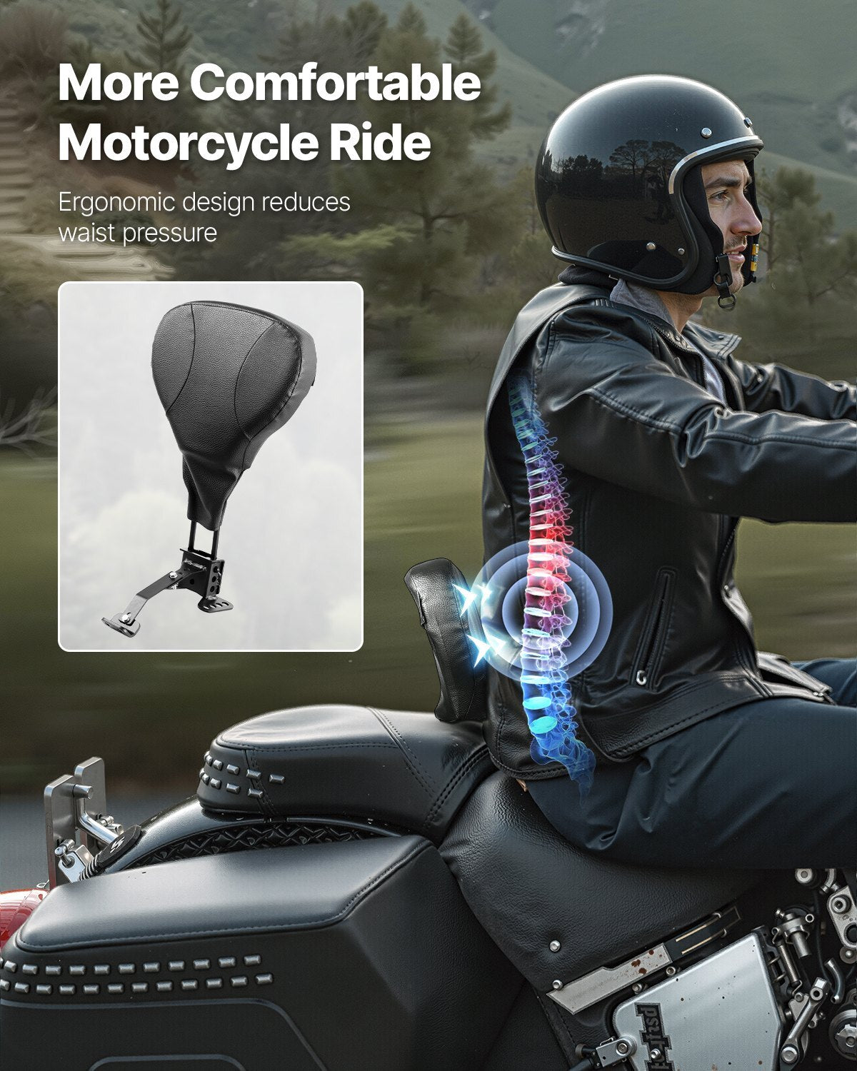 Adjustable Motorcycle Backrest Sissy Bar, Fit Harley Touring Models 2009-2024 with One-piece Slotted Seat, Street Glide, Road Glide, and Road King, Detachable Rider Backrest for Motorcycles, Black