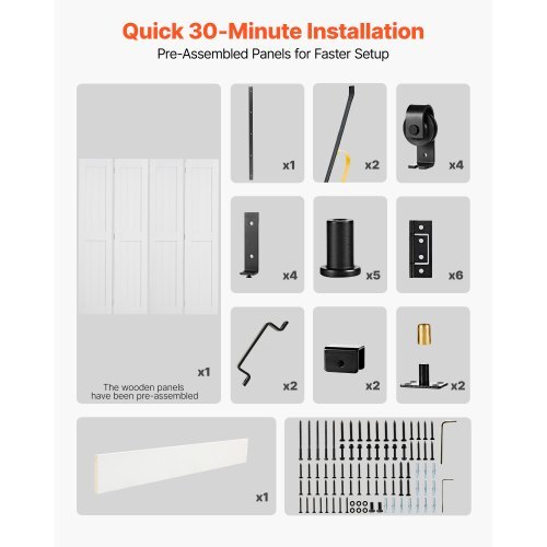 Bifold Barn Door, 72" x 84", MDF Bi-Fold Sliding Closet Doors, Hardware Kit Included, H-Frame Space-Saving Design, Pre-Assembled Panels for Bedroom, Living Room, Wardrobe and Room Divider, White