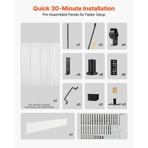 Bifold Barn Door, 72" x 84", MDF Bi-Fold Sliding Closet Doors, Hardware Kit Included, H-Frame Space-Saving Design, Pre-Assembled Panels for Bedroom, Living Room, Wardrobe and Room Divider, White