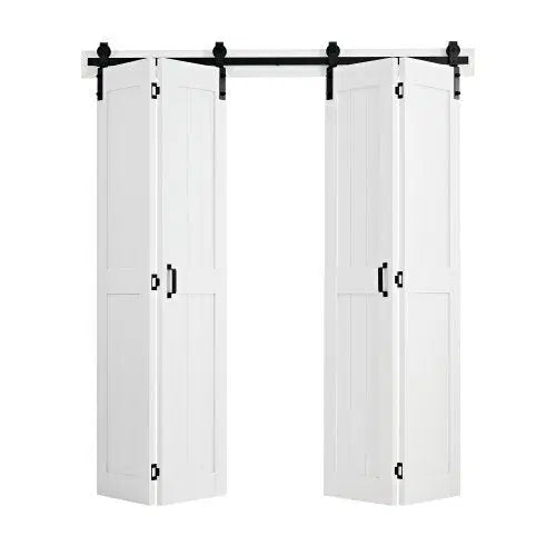 Bifold Barn Door, 72" x 84", MDF Bi-Fold Sliding Closet Doors, Hardware Kit Included, H-Frame Space-Saving Design, Pre-Assembled Panels for Bedroom, Living Room, Wardrobe and Room Divider, White
