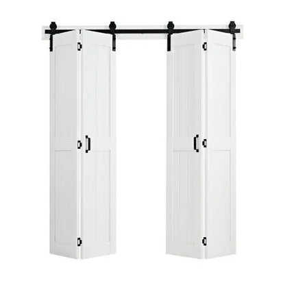 Bifold Barn Door, 72" x 84", MDF Bi-Fold Sliding Closet Doors, Hardware Kit Included, H-Frame Space-Saving Design, Pre-Assembled Panels for Bedroom, Living Room, Wardrobe and Room Divider, White