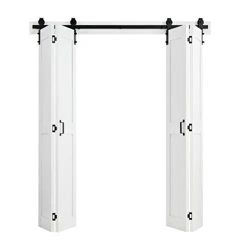 Bifold Barn Door, 72" x 84", MDF Bi-Fold Sliding Closet Doors, Hardware Kit Included, H-Frame Space-Saving Design, Pre-Assembled Panels for Bedroom, Living Room, Wardrobe and Room Divider, White