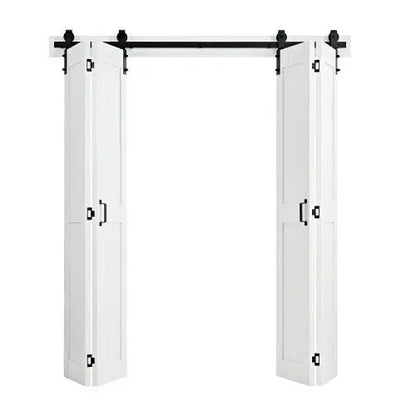 Bifold Barn Door, 72" x 84", MDF Bi-Fold Sliding Closet Doors, Hardware Kit Included, H-Frame Space-Saving Design, Pre-Assembled Panels for Bedroom, Living Room, Wardrobe and Room Divider, White