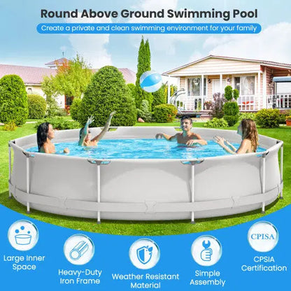 Round Above Ground Swimming Pool With Pool Cover-Gray - Color: Gray
