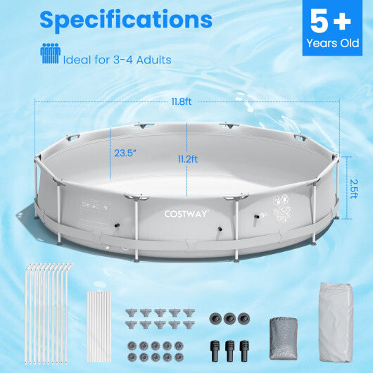 Round Above Ground Swimming Pool With Pool Cover-Gray - Color: Gray