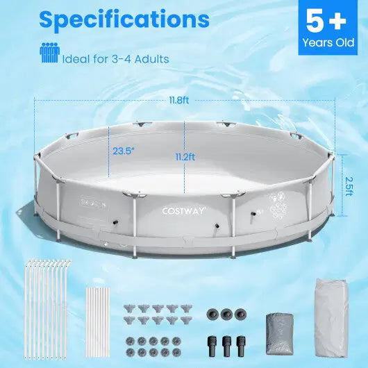 Round Above Ground Swimming Pool With Pool Cover-Gray - Color: Gray