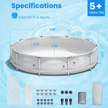 Round Above Ground Swimming Pool With Pool Cover-Gray - Color: Gray