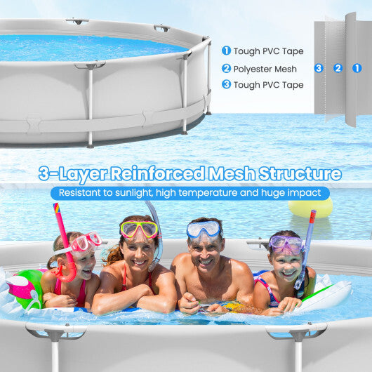 Round Above Ground Swimming Pool With Pool Cover-Gray - Color: Gray