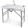 Fish Cleaning Table with 2 Sinks and 360 Rotatable Fauce-White