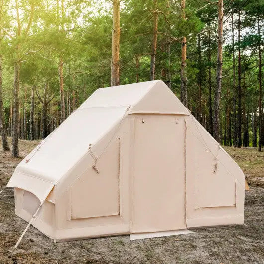 Inflatable Camping Tent 2/4/6 People Glamping Tent for Family Camping with Pump-Beige - Color: Beige