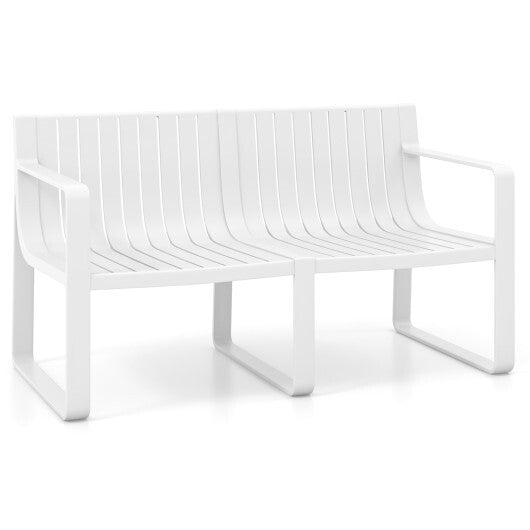 Weather-resistant Plastic 2-Person Bench with Curved Backrest-White - Color: White