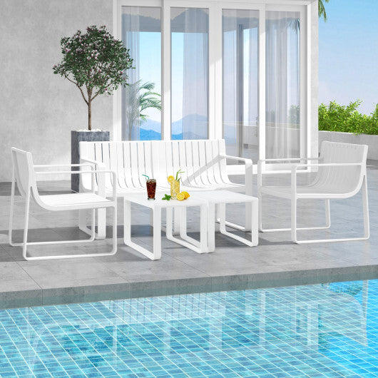 Weather-resistant Plastic 2-Person Bench with Curved Backrest-White - Color: White