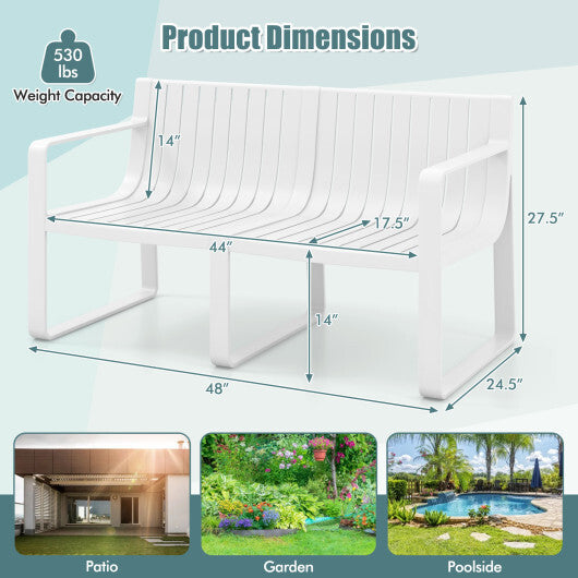 Weather-resistant Plastic 2-Person Bench with Curved Backrest-White - Color: White