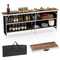 Aluminum Portable Picnic Table with 2-Tier Open Shelves and Spacious Tabletop-Coffee - Color: Coffee