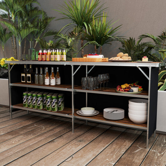 Aluminum Portable Picnic Table with 2-Tier Open Shelves and Spacious Tabletop-Coffee - Color: Coffee