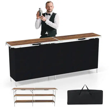 Aluminum Portable Picnic Table with 2-Tier Open Shelves and Spacious Tabletop-Coffee - Color: Coffee