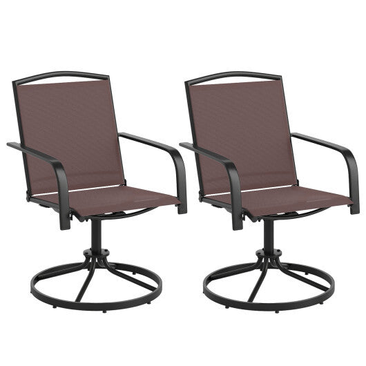 Outdoor Swivel Chairs Set of 2 with High Back and Breathable Seat-Coffee - Color: Coffee